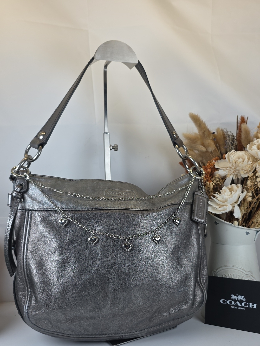 Coach Y2K Zoe Silver Metallic Gray Hobo Shoulder Bag